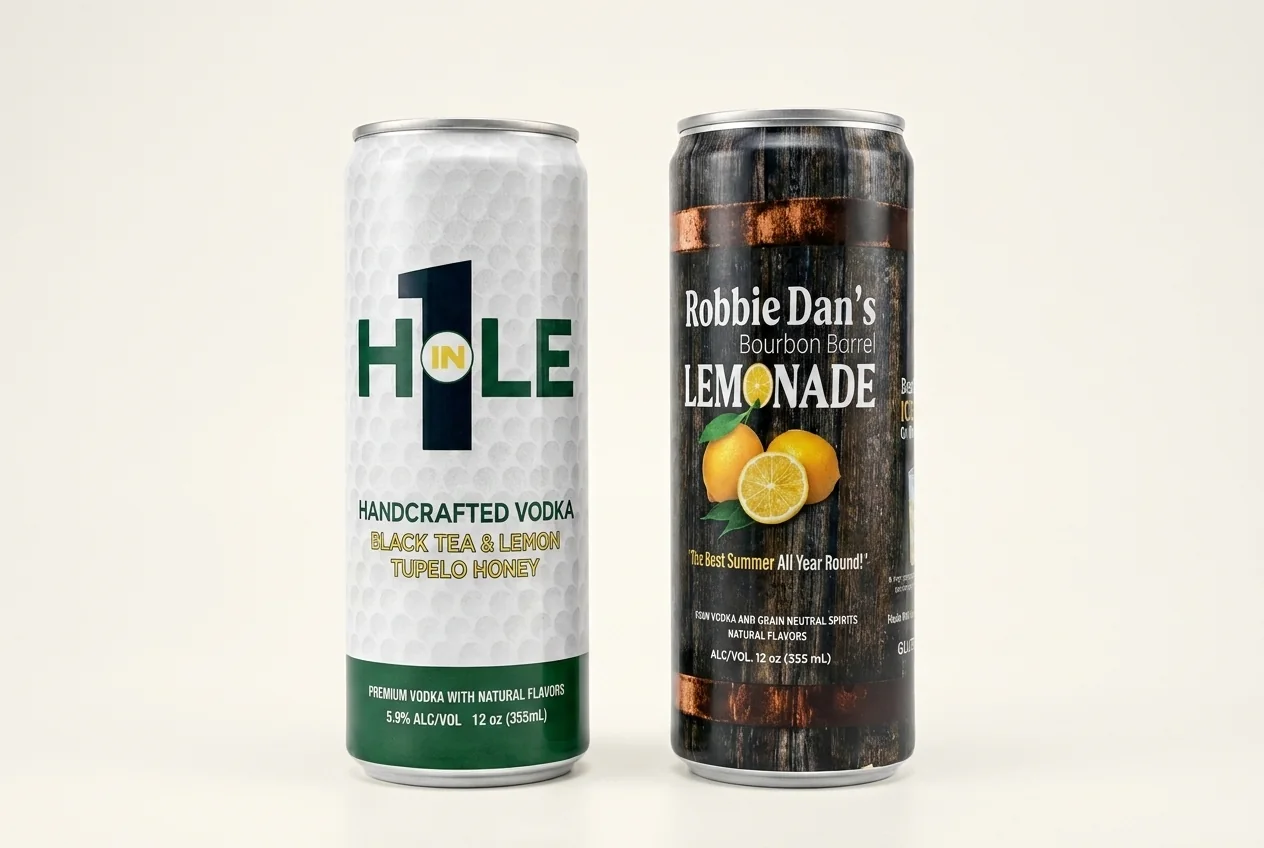 Cans of Hole in 1 and Robbie Dan’s side by side.