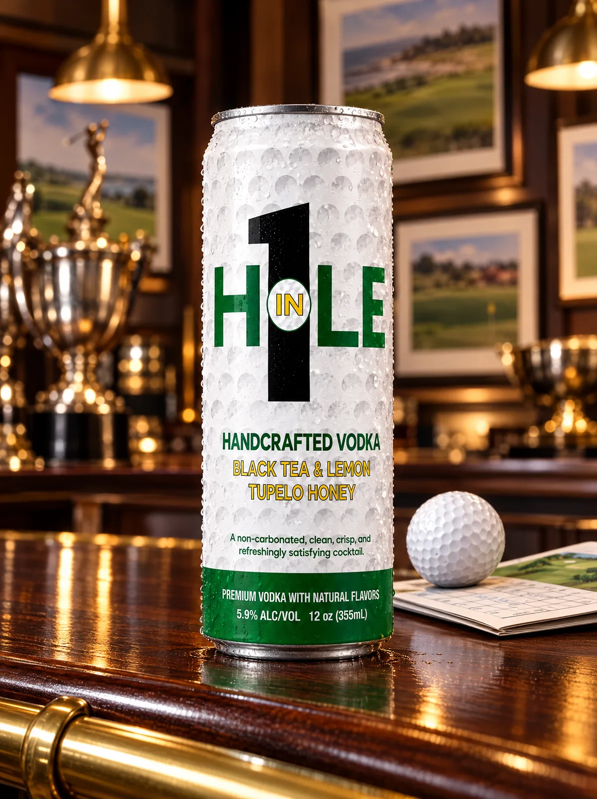 Cans on the bar at the nineteenth hole.