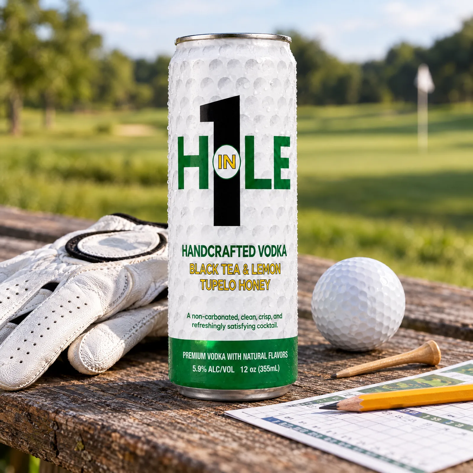 A still life of a Hole in 1 can.