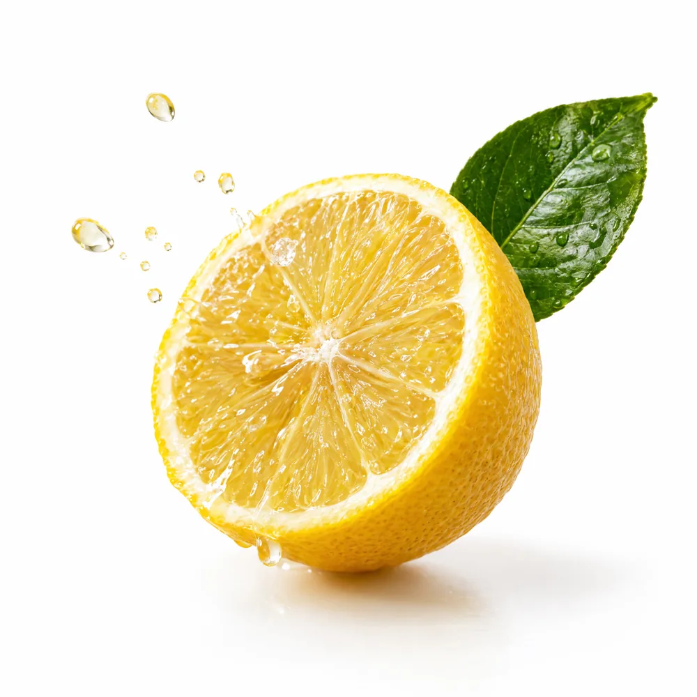 Fresh lemons, cut and whole.